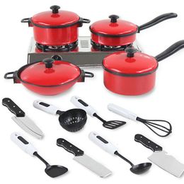 Kitchens Play Food 13 Pcs Kitchen Appliances set Kids Toys Set Mini Breakfast Stove Top Cooking Pots Pans House for Boys Girls 221123