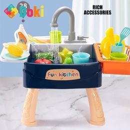Kitchens Play Food Doki Toy Kitchen Children Dishwasher Table Simulation Sink Faucet Circulating Water Electric Wash Kids Role s 221123