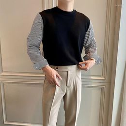 Men's Sweaters Patchwork Knit Men Oversized Streetwear Korean Fashion Clothing Mens Pullover Winter Long Sleeve W09