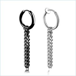 Hoop Huggie Stainless Steel Chains Tassel Hoop Earrings No Hold Clip On Ear Rings Fashion Jewelry For Men Women Gift Drop Delivery Dhbno