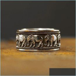 Band Rings Ancient Sier Animal Elephant Ring Scpture Women Men Rings Band Fashion Jewellery Gift Drop Delivery Dhyei