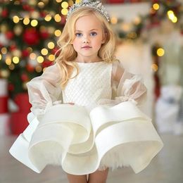 Charming Flowers Girls Dresses Satin Pleat Lace Bateau Full Sleeve Zipper A-line Gowns Novia Do New Party