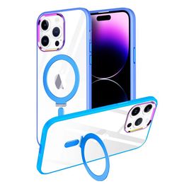 Colorful Transparent Magnetic Bracket Phone Cases For iphone 14 Plus 13 12 11 Pro Max Anti Drop Shockproof Clear Cover