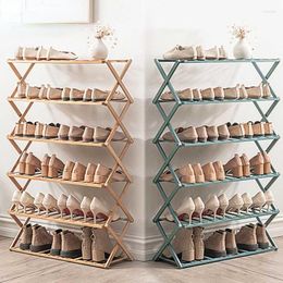 Clothing Storage X-shaped Folding Shoe Rack Economical Bamboo Cabinet Free Installation Tea Wood Colour Breathable Shelf 3/4/5/Layer