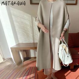 Women's Wool Blends Matakawa Autumn Winter Woollen Women Coat Solid Elegant Japan Style Vintage Jackets Thick Sleeveless Work Fashion Chaqueta Mujer 221123