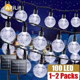 Garden Decorations 1 2Packs 100 LED Solar Light Outdoor IP65 Waterproof String Fairy Lamps Garlands Christmas Decoration 12M 221122