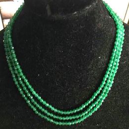 Natural 3Rows 4mm faceted green jade round beads Necklace 18-20"