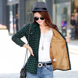 Women's Jackets Winter Women Plus Velvet Thicke Warm Plaid Shirt Style Coat Jacket Woman Casual Tops Clothes Lady Outerwear 221122