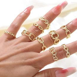 Cluster Rings Bohemian Gold Colour Chain Set For Women Fashion Boho Coin Snake Moon Star Party 2022 Female Trend Jewellery Gifts