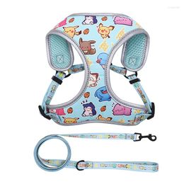 Dog Collars Adjustable Harness Leash Suit Soft Mesh Reflection Cute Printed Walking Lead Dogs Vest Fashion Cats Chihuahua Pet Harnesses