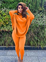 Women s Two Piece Pant Solid Turtleneck Jumper Sets Female Oversized Long Sleeve Sweater Tight Suit Ladies Office Outfits 221123