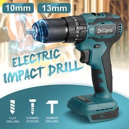 Electric Drill pro 3 in 1 Cordless Impact 10mm 203 Torque 2 Gears Brushless Screwdriver For 18V Battery 221122