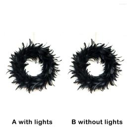 Decorative Flowers Black Plume Wreath Hanging Garlands Farmhouse Halloween Window Pendent Party Favors Home Year El