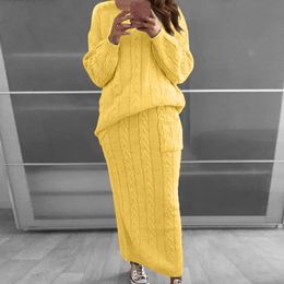 Two Piece Dress Set Women Long Sleeve Crop Tops Pencil Skirt 2 Pc Sets Sweater Knitted Winter Suit 12 Colors 221122