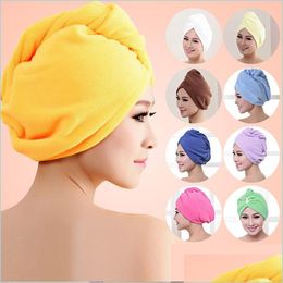 Bath Tools Accessories Wholesales Microfibre After Shower Hair Drying Wrap Womens Girls Ladys Towel Quick Dry Hat Cap Turban Head Dhwol