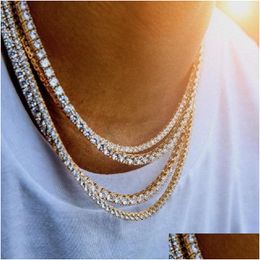 Tennis Graduated Mens Diamond Iced Out Tennis Gold Chain Necklaces Fashion Hip Hop Jewellery Necklace M 4Mm 5Mm Drop Delivery Pendants Dhiee