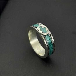 10% OFF 2023 Jewelry silver old green enamel interlocking letter refers to net red couple with the same pair of rings