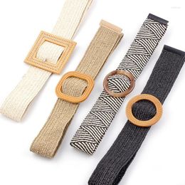 Belts The PP Grass Woven Belt Men Women Students Female Round Buckle Fashion Casual Decorative Versatile Pants Elastic