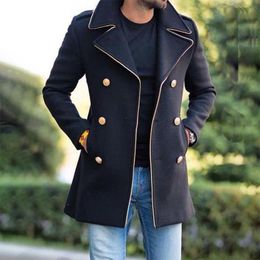 Men's Wool Blends Woollen Coat Autumn Winter Lapel Double-breasted Fit Fashion Jacket Outwear Long Sleeve Overcoat Tops 221123