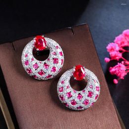 Dangle Earrings CWWZircons Top Pink Red Cubic Zirconia Stone Women Round Big Party Wedding Drop Luxury Festive Jewellery CZ317