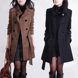 Women's Wool Blends winter wool coat with belt women ladies autumn Slim long sleeve woolen coats chic overcoat 221123