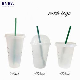 Mugs 473710ML Transparent Straw Cup With Matte Finish Coffee Mug Reusable Tumbler For Juice Milk Tea DIY Drinking Cups 221122