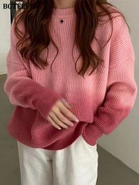 Women's Sweaters BGTEEVER Stylish Gradient Women Autumn Winter O-neck Long Sleeve Loose Female Pullovers Jumpers 221123