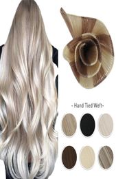 Extensões de cabelo com trama amarrada de 10a 100 cabelos 100 virgens Silky reto invisível loira brasileira costura em feixes handmade6780991