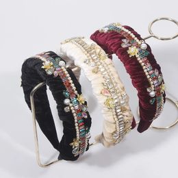 Headbands New Fashion Baroque Court Style With Colour Rhinestone Hair Hoop Ladies Wide Party Hair Accessories Clip Gift