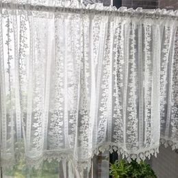 Curtain White Flower Leaves Tassel Lace Short Tulle Transparent Half Drape For Living Room Bedroom Kitchen Finished Sheer Panel4