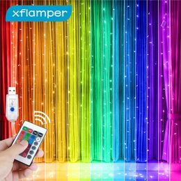 Christmas Decorations 16 Colour Changing Curtain String Light 4 Modes USB Window LED Fairy with Remote for Holiday Decor 221122