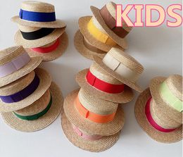 Hats 202204-lele Summer Handmade Straw Ribbon Children Fedoras Cap KIDS Jazz Panama Hat