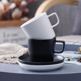 Mugs 250ml Simple Art Ceramic Frosted Black And White Coffee Cup Saucer Set English Afternoon Tea Cappuccino Latte Couple Mug