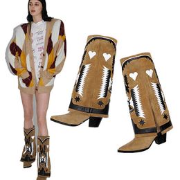 Spring And Summer New Thick Heeled High Heeled Boots Spelling Colour Walking Western Boots Female Cowhide Pointed Shoes 221201