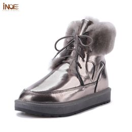 Boots INOE Fashion Real Cow Leather Natural Sheep Wool Fur Lined Women Short Ankle Winter Snow Casual Warm Shoes Waterproof Flat 221123