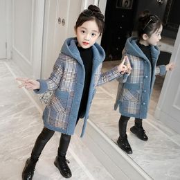 Coat Girl en Children s Clothing Autumn Plush Hat Medium Long Wool Baby Cloths 221122