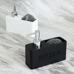 Liquid Soap Dispenser Dish for Kitchen Hand Pump Bottle Caddy with Storage Compartment Holds and Stores Sponges 221123