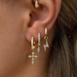 Stainless Steel Crystal Zircon Lightning Hoop Earrings For Women Cartilage Earrings Piercing Jewelry New