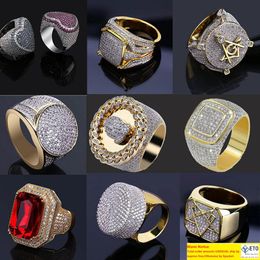 Iced Out Gold Rings Mens Hip Hop Jewelry Cool CZ Stone Luxury Deisnger Men Micro Pave Cubic Zirconia Simulated Diamonds
