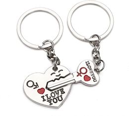 Party Favour 2pcs/se I Love You Key Chain Women Men Bag Pendant Couple Metal Red Heart Keychains Set For Boyfriend Girlfriend Valentine Day Gift