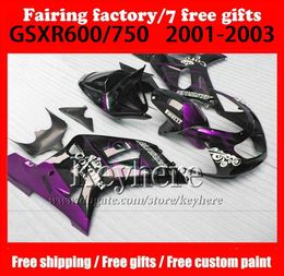 7 cadeaux Kit de carrosserie pour 01 02 03 Suzuki GSXR600750 Fairings GSXR 600 750 K1 2001 2002 2003 Corona Purple Black Motorcycle P2619220