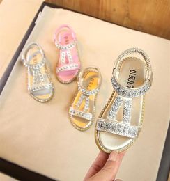 Girls Sandals Summer Pink Silver Princess Shoes Kids Rhinestones Shoes School Children Fashion Sandals Baby Beach NonSlip Shoes K