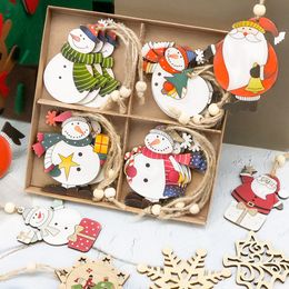 Christmas Decorations 12PCS Wooden Christmas Ornaments Hanging Pendants Christmas Tree Decoration for Home Year 2023 Chirstmas Gift Wood box 221123