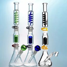 16.2inch Tall Glass Bongs 3 Pieces Removable Beaker Bubbler with Arm Tree Perc Freezable Helix Coil Water Pipe with 18 mm Joint Spiral Dab Rig Accessory