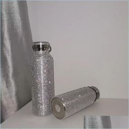 Water Bottles Sparkling High End Insated Bottles Bling Rhinestone Stainless Steel Thermal Bottle Diamond Thermo Sier Water With Lid Dhkqg