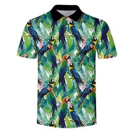 Men's Polos LCFA Mens Polo Short Sleeve Leaf Parrot 3D Print Casual Animal Heat Shrink Shirts High Quality Clothing Summer Tees 221122