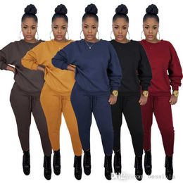Fall Winter Women Pullover Thick Tracksuits Solid Colour Casual 2 Piece Pants Outfits 3XL Long Sleeve Plush Sweater Sweatsuit