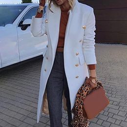 Women's Wool Blends Winter Woollen Coat Korean Solid Colour Slim Fit Double-breasted Overcoat Jacket Med Length Outerwear 221123