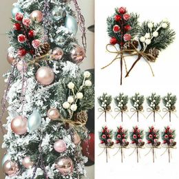 Decorative Flowers Wreaths 5 Pcs Fake Snow Frost Pine Branch Cone Berry Holly DIY Xmas Tree party Ornament Home Christmas Decoration Supplies Gift 221122