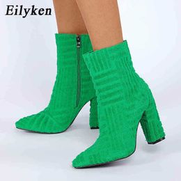 Boots New Green Corduroy High Heels Ankle Boots for Party Pointed Toe Women Boots Ladies Shoes Mujer Size 35 42 220913